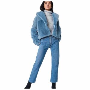 ❄️ Samsøe Samsøe Carla Mixed Faux Fur Jacket in Dusty Blue Size XS